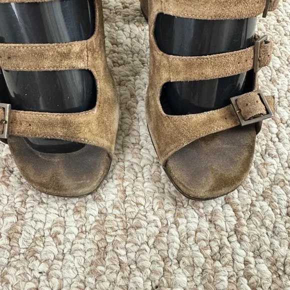 Saint Laurent Brown Suede Strappy Block Heels/Shoes 6.5